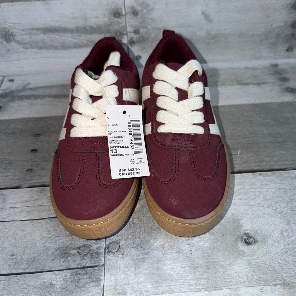 The Childrens Place Boys Burgundy Sneakers 3055040 Maroon White Gum Sole Size 13